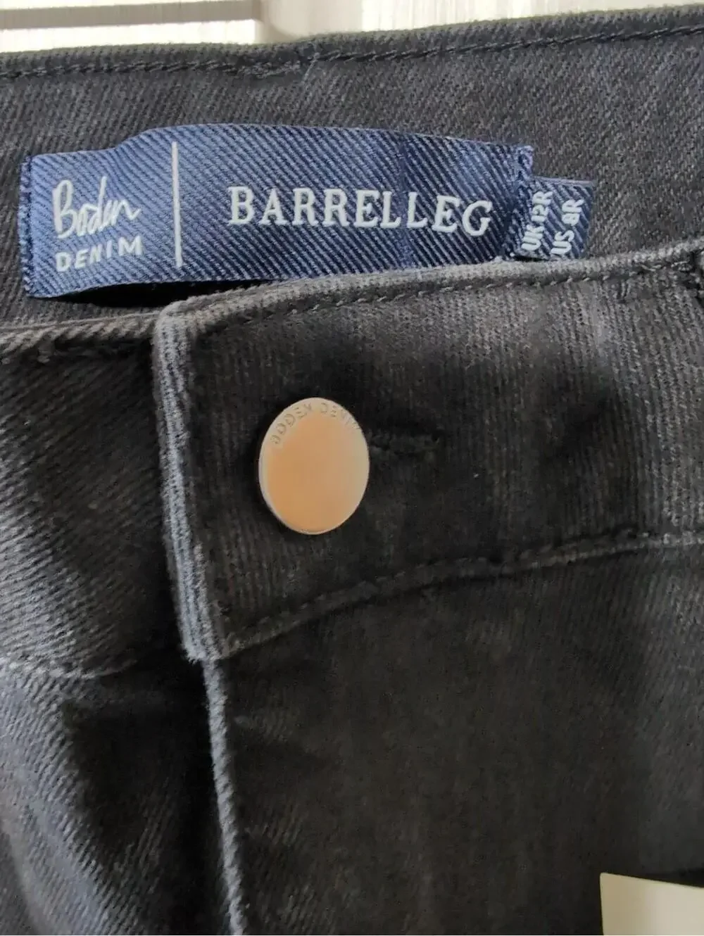 Boden Denim Barrel Leg High Rise Black Jeans Women's 12R UK 8R US(1345)